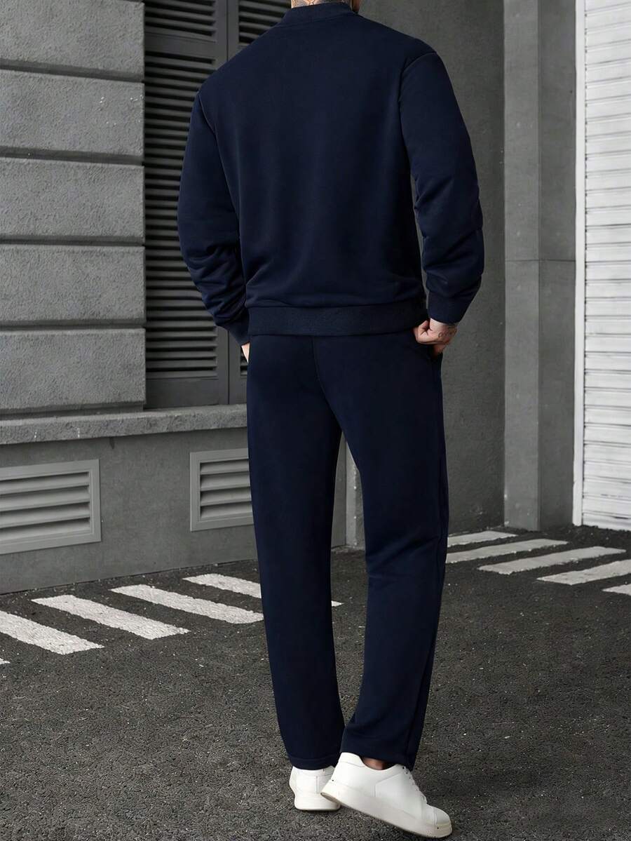 Manfinity CasualCool Ensemble veste zippée et pantalon de couleur unie décontracté pour homme, automne