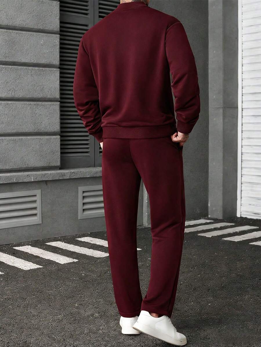 Manfinity CasualCool Ensemble veste zippée et pantalon de couleur unie décontracté pour homme, automne