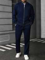 Manfinity CasualCool Ensemble veste zippée et pantalon de couleur unie décontracté pour homme, automne
