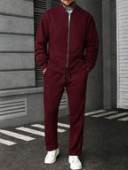 Manfinity CasualCool Ensemble veste zippée et pantalon de couleur unie décontracté pour homme, automne