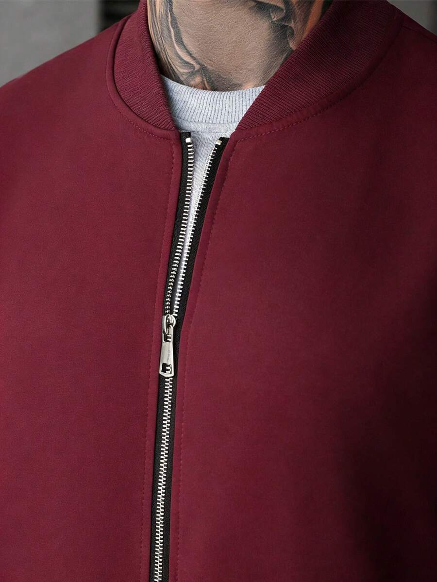 Manfinity CasualCool Ensemble veste zippée et pantalon de couleur unie décontracté pour homme, automne