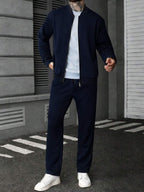 Manfinity CasualCool Ensemble veste zippée et pantalon de couleur unie décontracté pour homme, automne