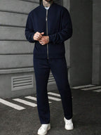 Manfinity CasualCool Ensemble veste zippée et pantalon de couleur unie décontracté pour homme, automne