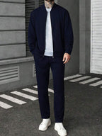 Manfinity CasualCool Ensemble veste zippée et pantalon de couleur unie décontracté pour homme, automne