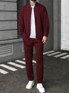 Manfinity CasualCool Ensemble veste zippée et pantalon de couleur unie décontracté pour homme, automne