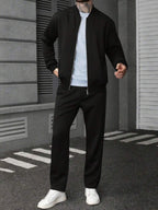 Manfinity CasualCool Ensemble veste zippée et pantalon de couleur unie décontracté pour homme, automne
