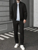 Manfinity CasualCool Ensemble veste zippée et pantalon de couleur unie décontracté pour homme, automne
