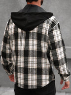 Manfinity Homme 1 pièce Manteau ample à capuche avec cordon de serrage, imprimé à carreaux, manches longues pour homme