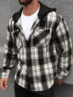 Manfinity Homme 1 pièce Manteau ample à capuche avec cordon de serrage, imprimé à carreaux, manches longues pour homme