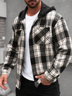 Manfinity Homme 1 pièce Manteau ample à capuche avec cordon de serrage, imprimé à carreaux, manches longues pour homme