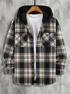 Manfinity Homme 1 pièce Manteau ample à capuche avec cordon de serrage, imprimé à carreaux, manches longues pour homme