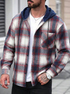 Manfinity Homme 1 pièce Manteau ample à capuche avec cordon de serrage, imprimé à carreaux, manches longues pour homme