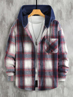 Manfinity Homme 1 pièce Manteau ample à capuche avec cordon de serrage, imprimé à carreaux, manches longues pour homme