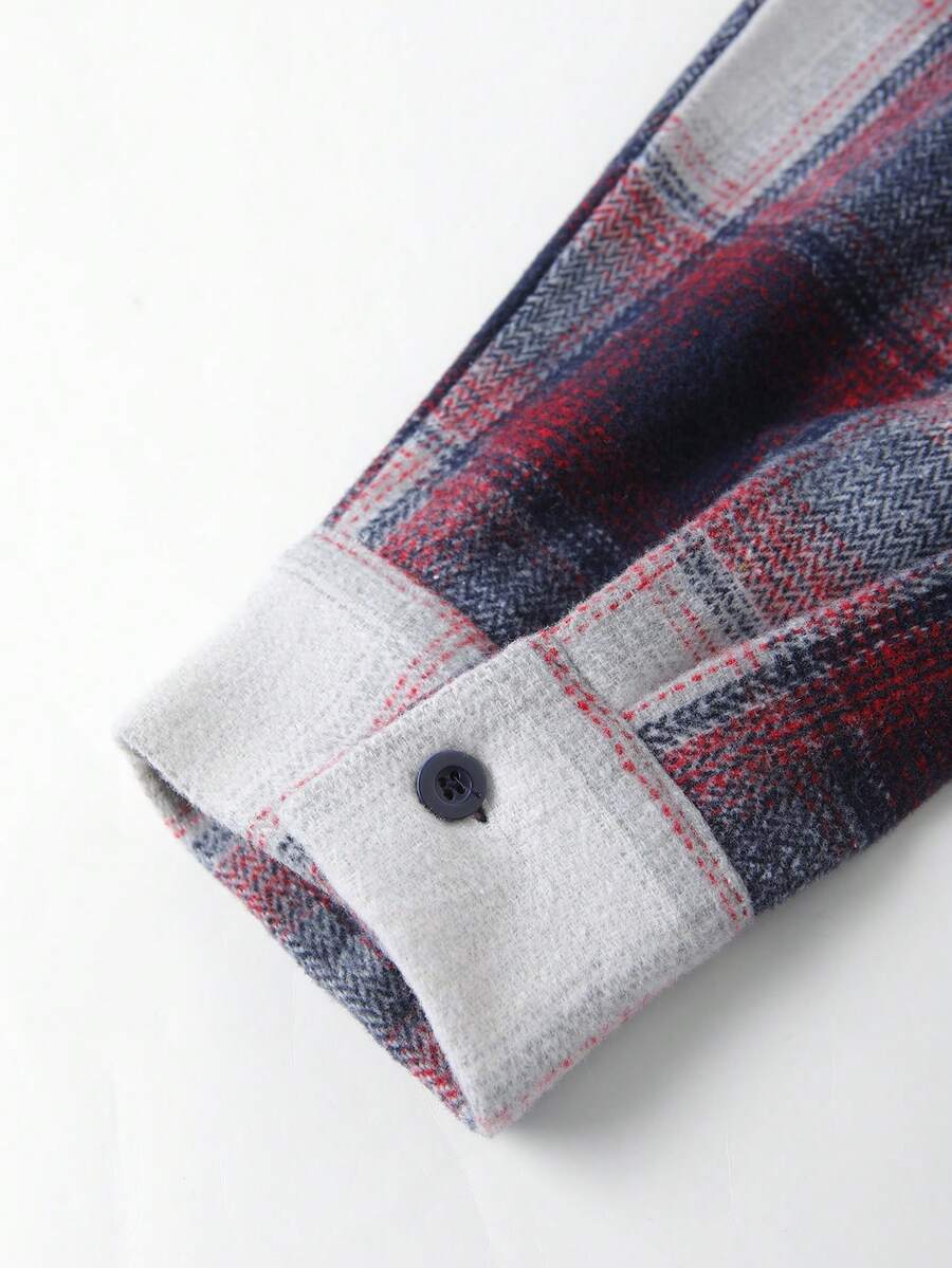 Manfinity Homme 1 pièce Manteau ample à capuche avec cordon de serrage, imprimé à carreaux, manches longues pour homme