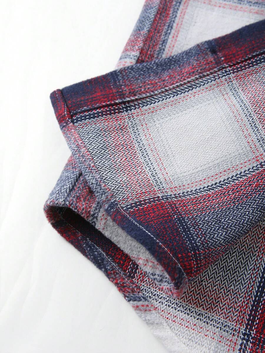 Manfinity Homme 1 pièce Manteau ample à capuche avec cordon de serrage, imprimé à carreaux, manches longues pour homme