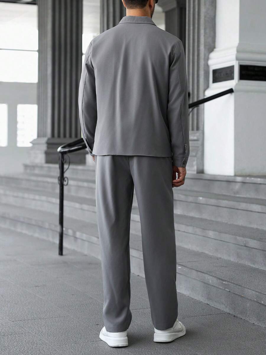 Manfinity CasualCool Ensemble veste zippée et pantalon casual de couleur unie pour hommes. Ensemble deux pièces gris pour hommes, vêtements d'automne, tenues confortables