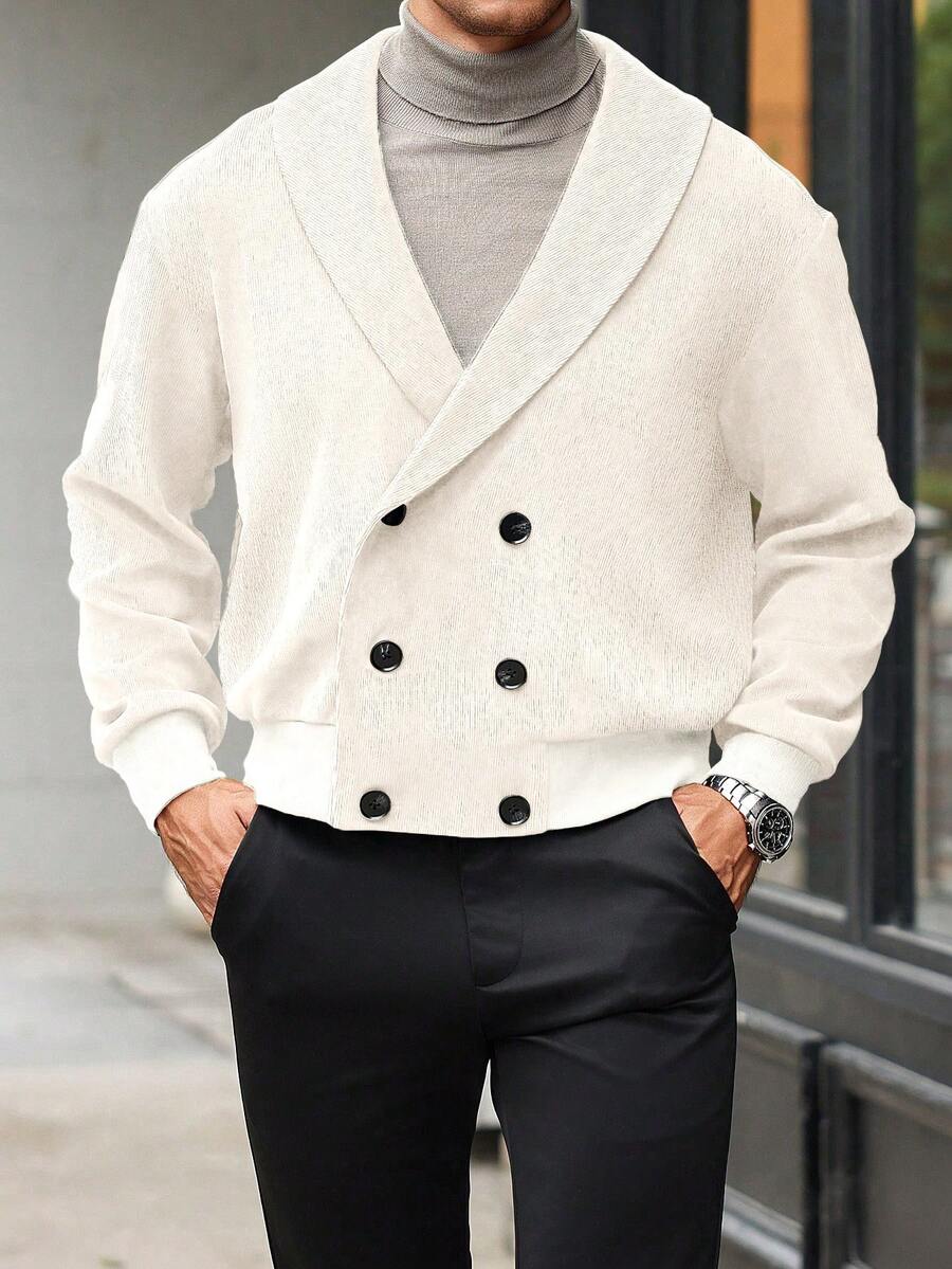 Calvornis Veste noire à col châle double boutonnage à manches longues décontractée pour homme en automne. Veste légère pour l'automne et l'hiver pour homme. Idéal pour les sorties, les cadeaux pour les amis, le mari ou le petit ami.