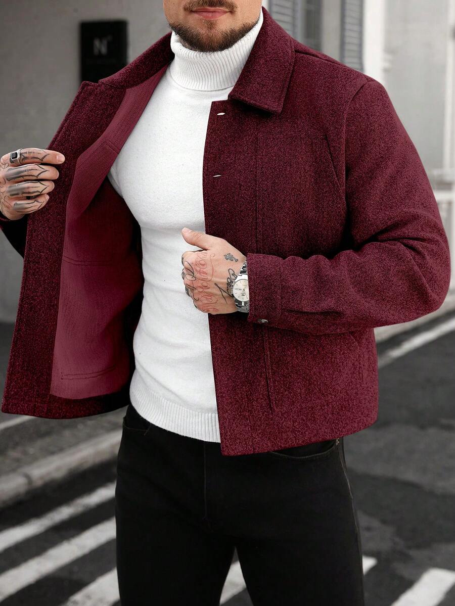 Manfinity CasualCool Manteau casual gris à col boutonné et manches longues pour hommes, idéal pour Halloween, Noël, sorties quotidiennes et affaires