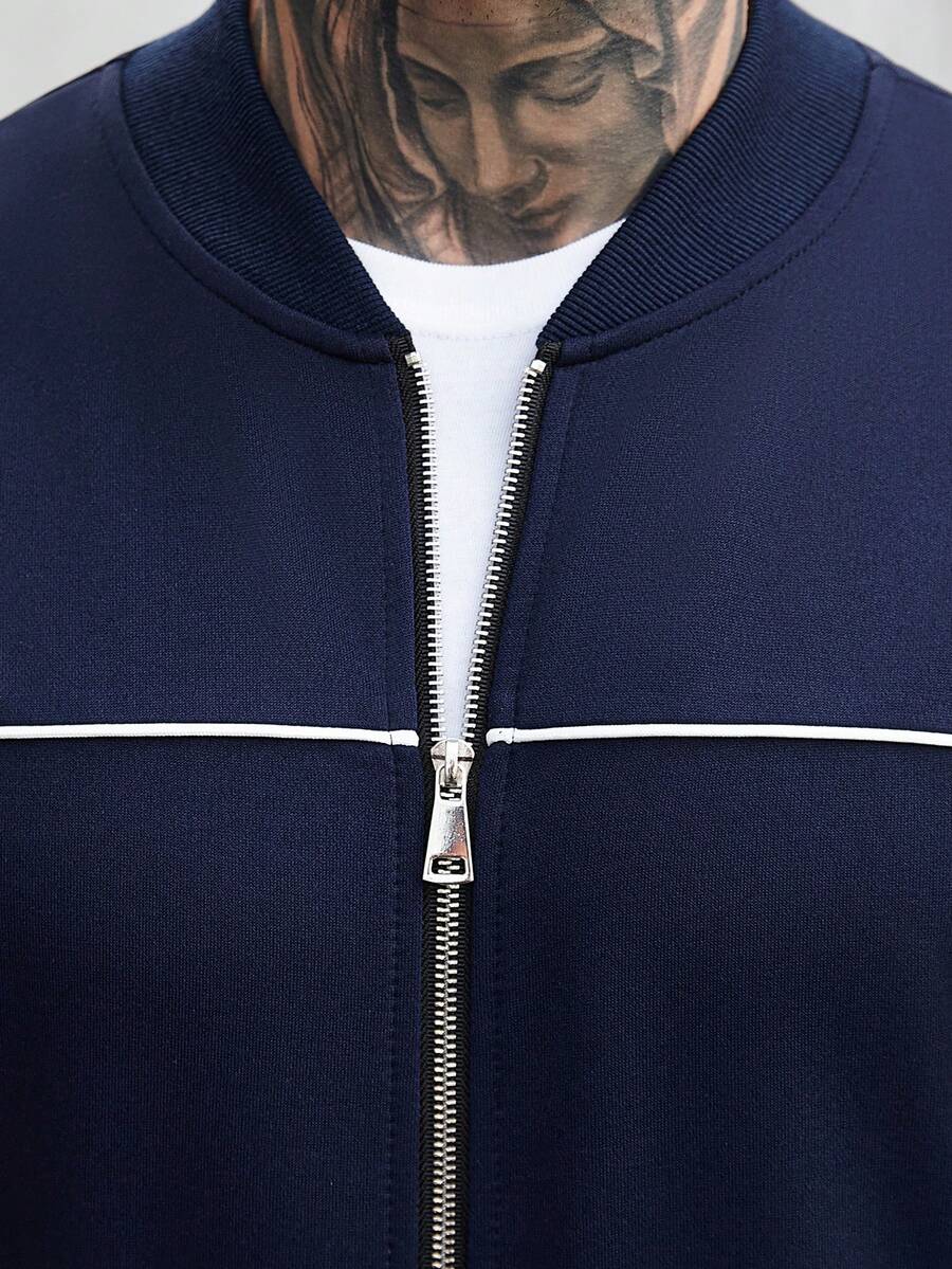 Manfinity CasualCool Ensemble veste zippée et pantalon de couleur unie décontracté pour homme, automne