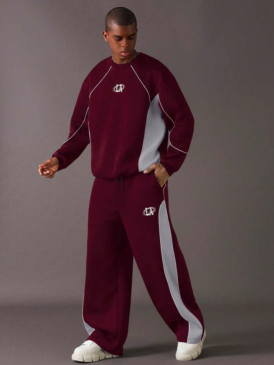 Claim Dot Ensemble décontracté homme à manches longues col rond avec blocs de couleurs, Sweat-shirt-shirt et pantalon de survêtement ample. Ensemble deux pièces homme, tenue de survêtement homme, survêtement homme, ensemble deux pièces homme printemps aut