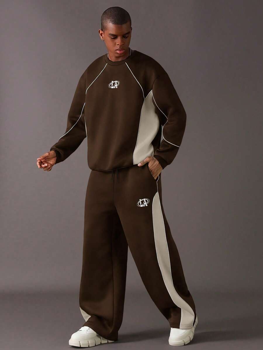 Claim Dot Ensemble décontracté homme à manches longues col rond avec blocs de couleurs, Sweat-shirt-shirt et pantalon de survêtement ample. Ensemble deux pièces homme, tenue de survêtement homme, survêtement homme, ensemble deux pièces homme printemps aut