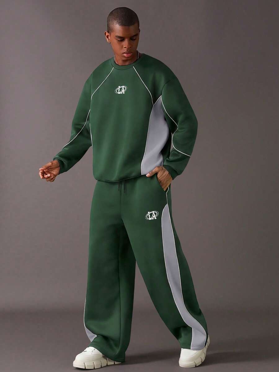 Claim Dot Ensemble décontracté homme à manches longues col rond avec blocs de couleurs, Sweat-shirt-shirt et pantalon de survêtement ample. Ensemble deux pièces homme, tenue de survêtement homme, survêtement homme, ensemble deux pièces homme printemps aut