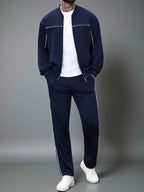 Manfinity CasualCool Ensemble veste zippée et pantalon de couleur unie décontracté pour homme, automne