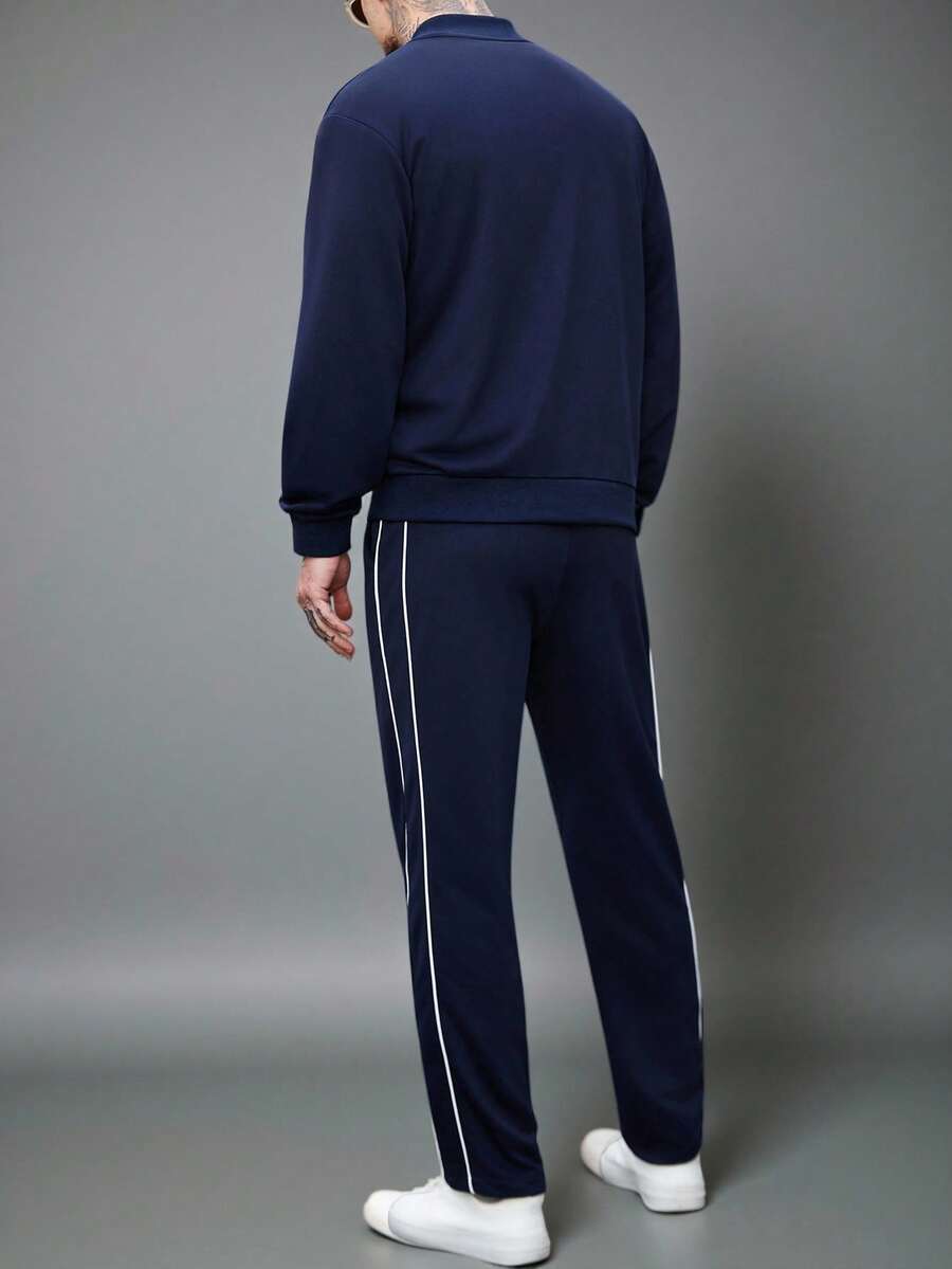 Manfinity CasualCool Ensemble veste zippée et pantalon de couleur unie décontracté pour homme, automne