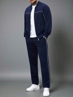 Manfinity CasualCool Ensemble veste zippée et pantalon de couleur unie décontracté pour homme, automne