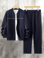 Manfinity CasualCool Ensemble veste zippée et pantalon de couleur unie décontracté pour homme, automne
