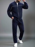 Manfinity CasualCool Ensemble veste zippée et pantalon de couleur unie décontracté pour homme, automne