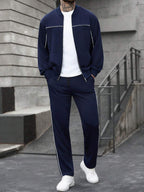 Manfinity CasualCool Ensemble veste zippée et pantalon de couleur unie décontracté pour homme, automne