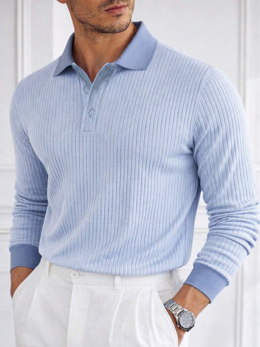 Core Aspect Chemise polo décontractée pour homme en jacquard polyvalente, à manches longues, avec un design jacquard, adaptée pour le port quotidien