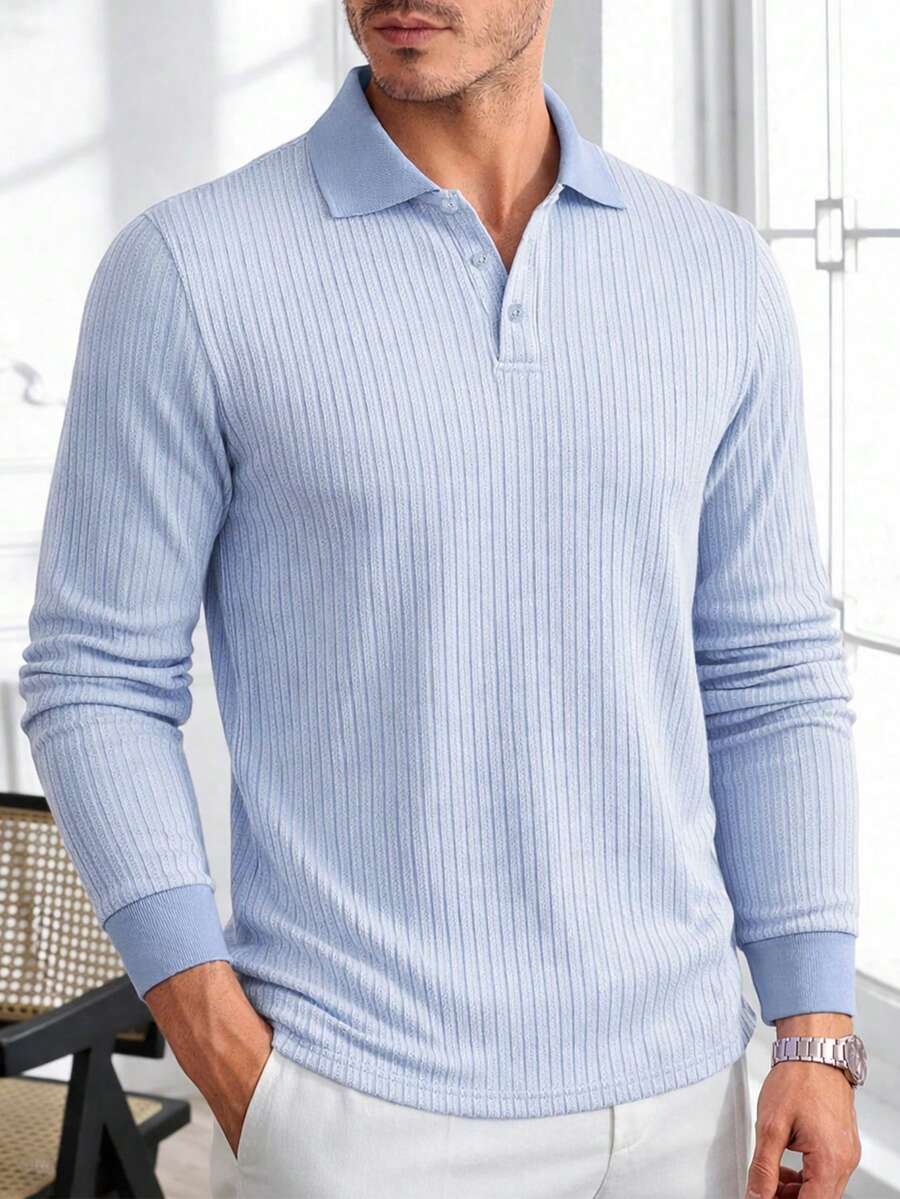 Core Aspect Chemise polo décontractée pour homme en jacquard polyvalente, à manches longues, avec un design jacquard, adaptée pour le port quotidien