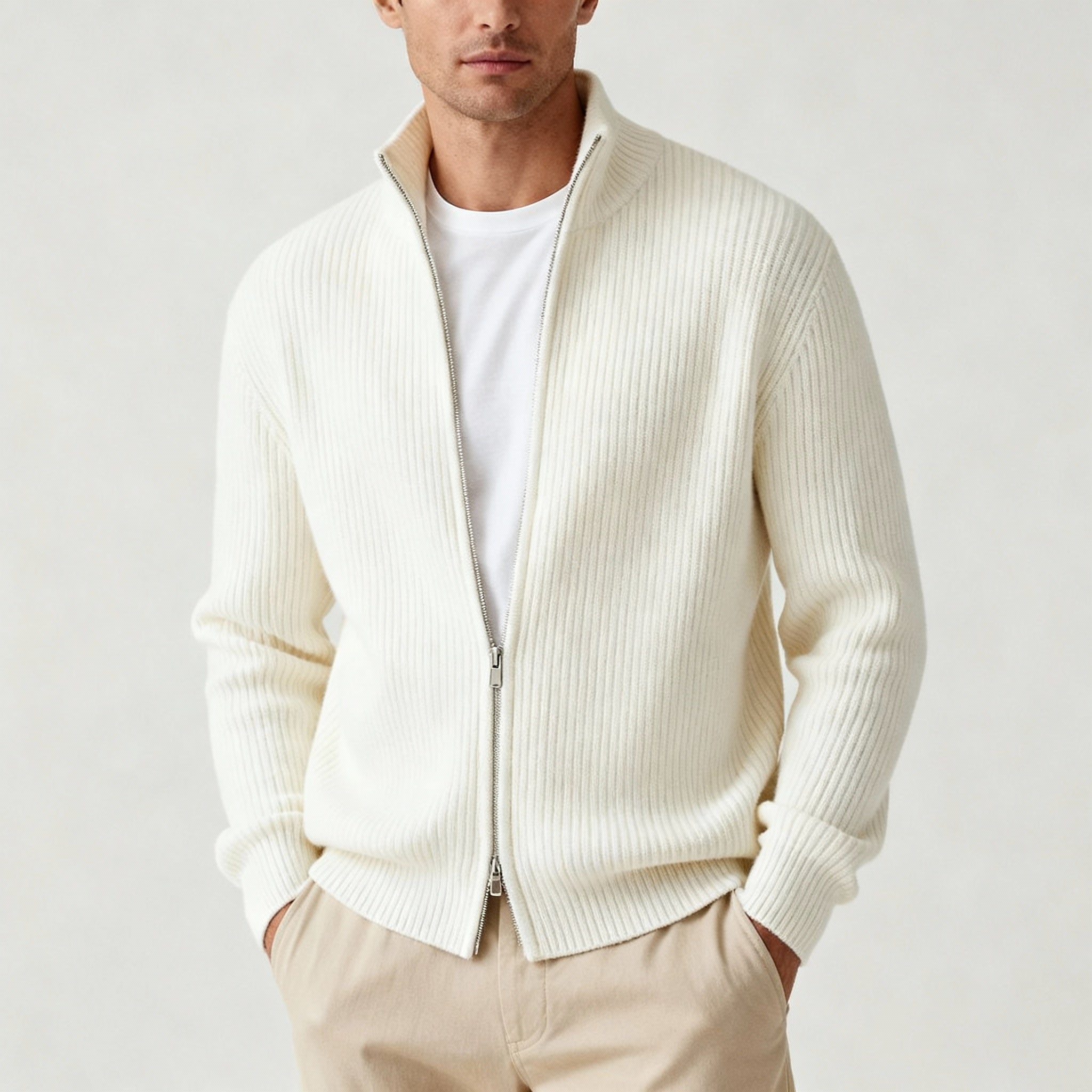 Pull zippé côtelée